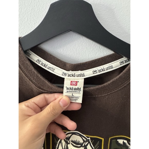 2000s Ecko Unlimited Mocha Brown T Shirt Large Y2K Grunge Skater - Picture 5 of 7